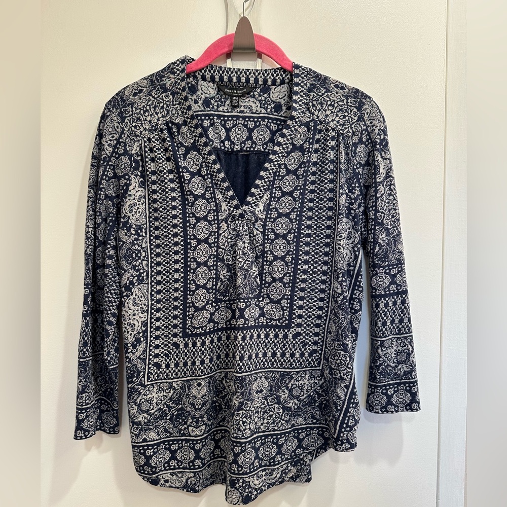 Border Print Boho Knit top 3/4 sleeves